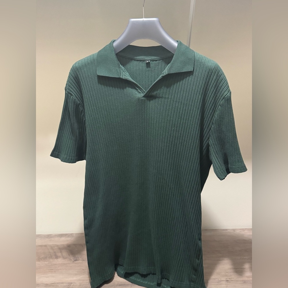 Goodfellow & Co Dark Green Soft Knit Ribbed Polo Shirt